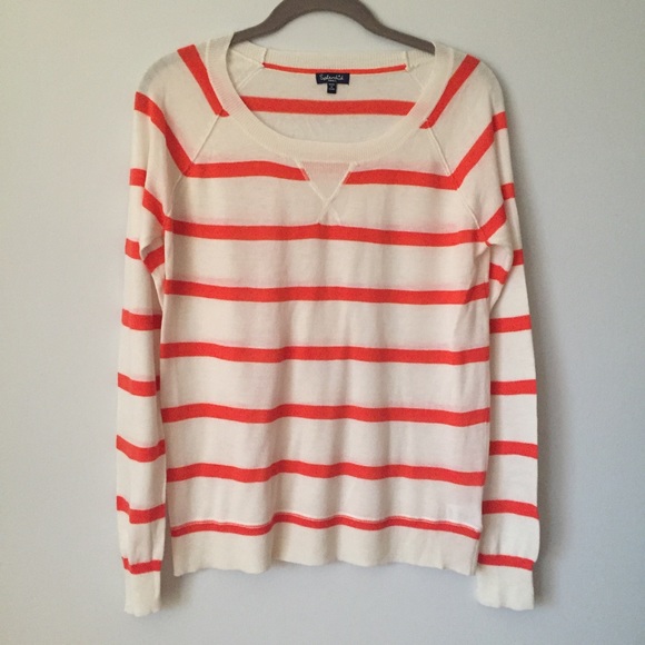 Splendid Sweaters - Splendid Orange and Ivory Striped Sweater